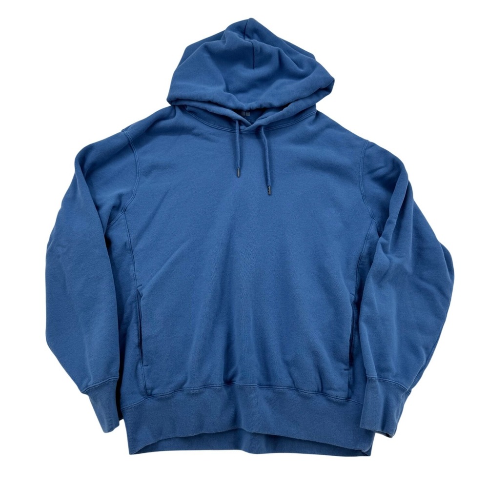 Uniqlo Hoodie Mens XL Blue Good Pullover French Terry Minimalist 341-433045